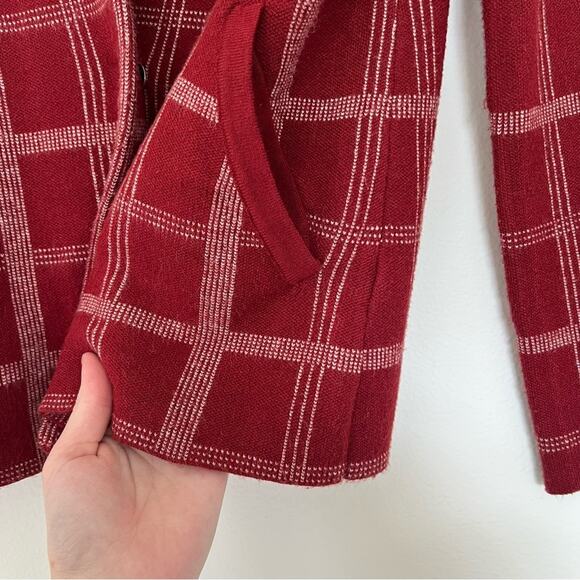 Anthropologie Moth Red Windowpane Plaid Knit Blazer Jacket - Picture 7 of 10